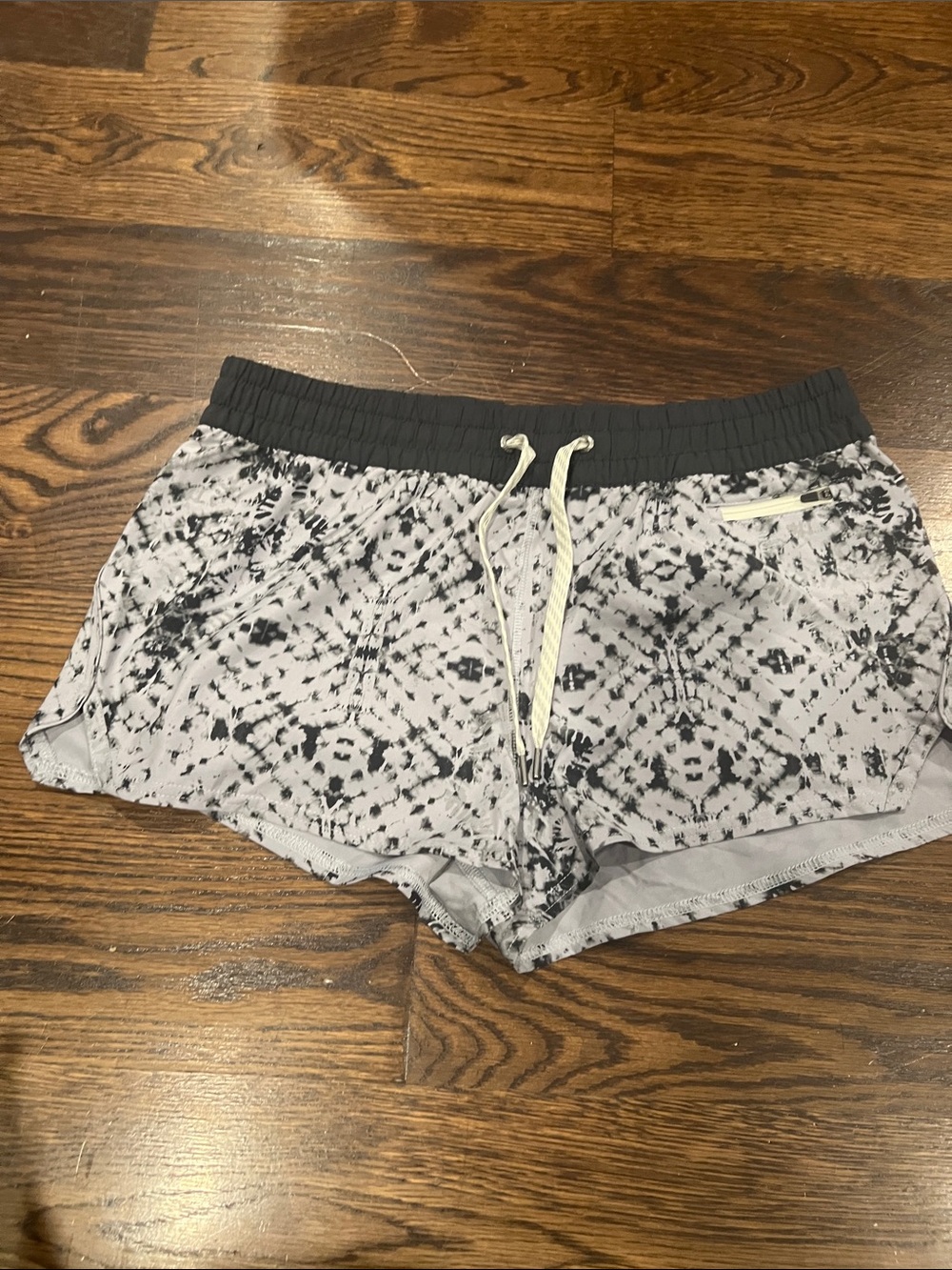 Vuori Light Gray Tie-Dye Shorts with Black Waistband